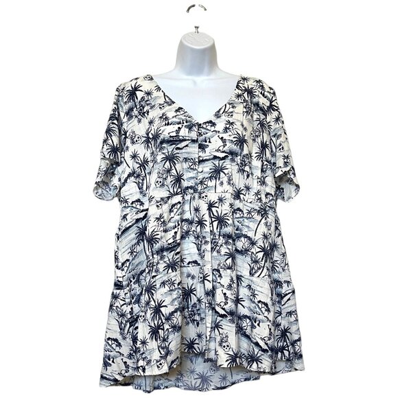 Torrid Women's Tropical Skeleton Print Tunic Top 2X Rayon/Spandex Blue/White - Picture 1 of 9